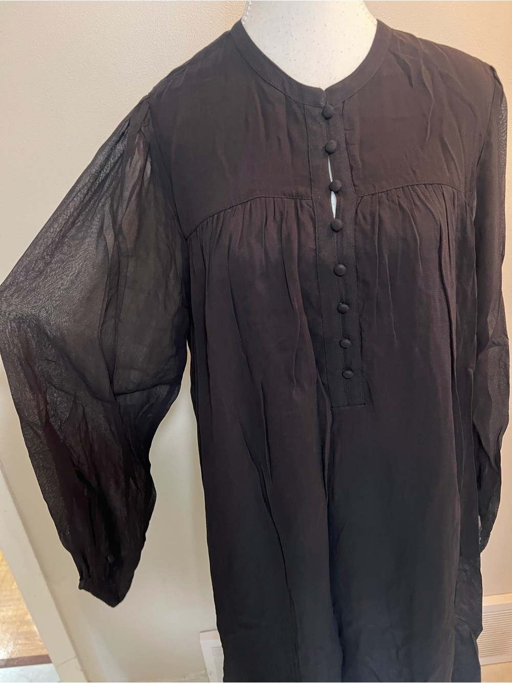 Semi-Sheer Black Button-Front Tunic Top